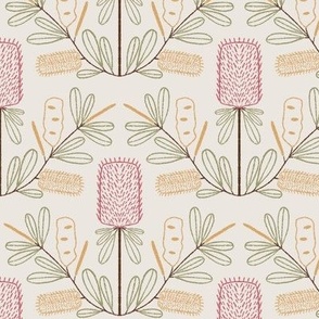 MEDIUM - Block print inspired botanical - modern floral - marigold, puce 