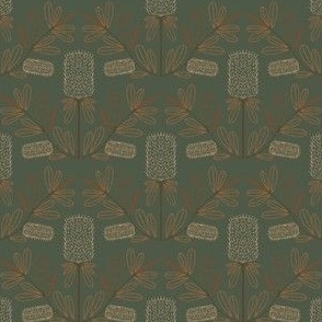 SMALL - Block print inspired botanical - modern floral - earth tones