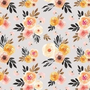 Ditsy Floral - Soft White, Blush & Yellow Roses on Light Grey
