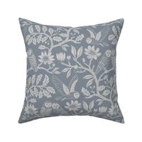 Barn Owls with Oaks and Magnolias in dusty blue monochrome, tone on tone - kids, soft - medium