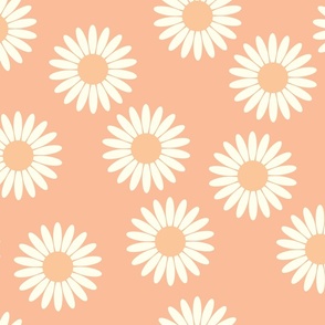 Groovy blooms, large 70s 1970s retro vintage  ivory daisies floral flowers on pantone peach fuzz