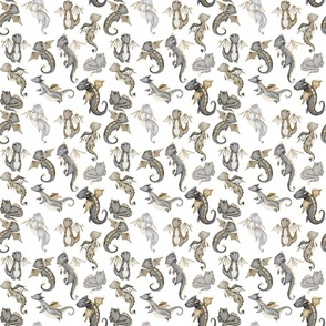 Black Gray Dragon Scatter White Background Small Scale