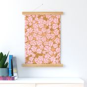 VINTAGE HIBISCUS FLOWERS : PINK : ORANGE : MUSTARD