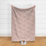 Sweet traditional floral with birds - light marsala, muted red, old rose monochrome - large