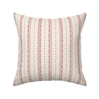 Sweet whimsical stripe with dots and waves - light marsala, muted red, old rose monochrome - medium - coordinate for sweet traditional floral with birds