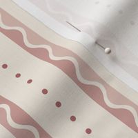 Sweet whimsical stripe with dots and waves - light marsala, muted red, old rose monochrome - medium - coordinate for sweet traditional floral with birds