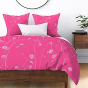 watercolor floral motifs and buds on deep  rose (large scale)