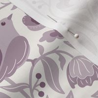 Sweet traditional floral with birds - muted purple lilac monochrome - large