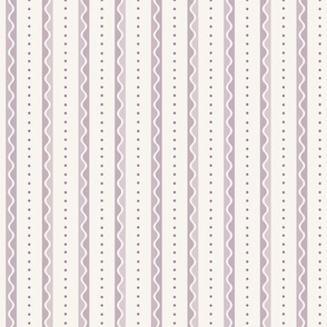 Sweet whimsical stripe with dots and waves - muted purple lilac monochrome - medium - coordinate for sweet traditional floral with birds