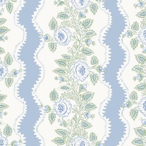 Etta Floral Stripe Green and Periwinkle Blue