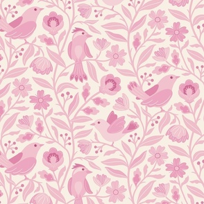 Sweet traditional floral with birds -  pinkcore - candy pink, and baby pink -  extra large