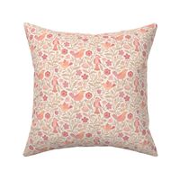 Sweet traditional floral with birds - peach fuzz, honey peach, peach blossom, Georgia peach - small