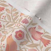 Sweet traditional floral with birds - peach fuzz, honey peach, peach blossom, Georgia peach - small