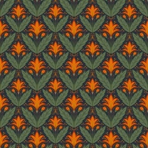 Mini scale bold orange fire flower lily damask - for home decor, cushions, napkins, table runners