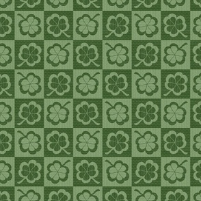 Irish Shamrocks Checkerboard, Medium Scale, Grass Green, Dark Green