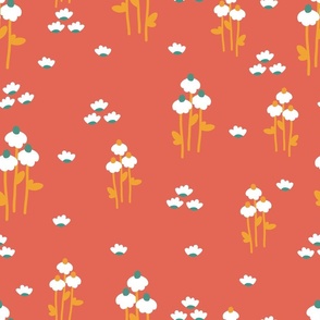 Gentle Embrace - Red - Florals - Flowers - Daisies - Daisy - Summer - Spring - Minimalist - Nature - Botanical - Garden