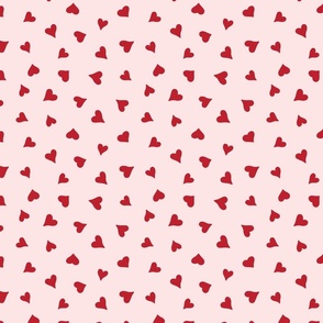Love Hearts - Red on Pale Blush Pink