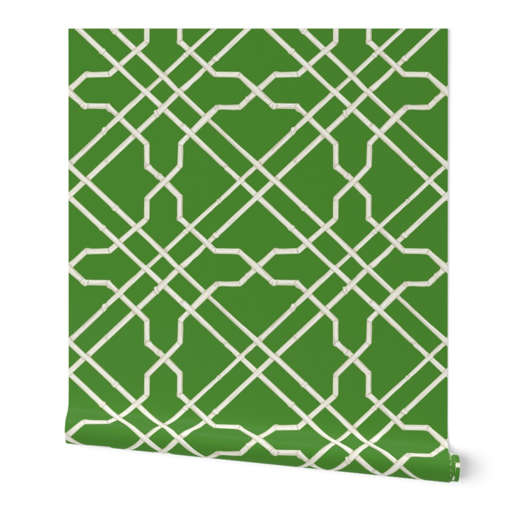 Bamboo Trellis on Kelly Green Background