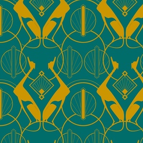 Art Deco Greyhounds gold on teal