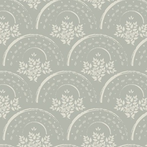 24in Sage Green Scallop Wallpaper Vintage Inspired Painted Roses