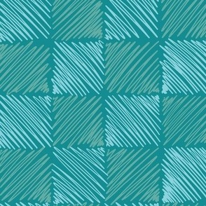 (Large) Retro squares design “Scribbled chessboard” in teal and light teals