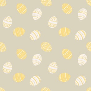 Title: Easter Eggs on Sand – yellow and white, Spring, Easter Fabric, Boho Easter, Decorated Eggs, Dyed Eggs, Tossed, Kids