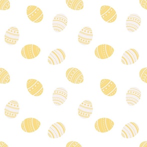 Easter Eggs on White – yellow and white, Spring, Easter Fabric, Boho Easter, Decorated Eggs, Dyed Eggs, Tossed, Kids