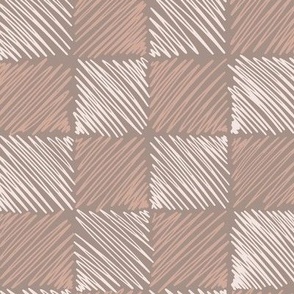 (Large) “Scribbled chessboard”, scruffy checks in coffee browns and cream