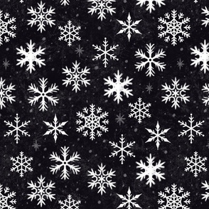 Snowflakes on Black Chalkboard | Winter Christmas Snowing Textured