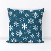 Snowflakes on Teal Blue Chalkboard | Winter Christmas Snowing Textured