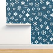 Snowflakes on Teal Blue Chalkboard | Winter Christmas Snowing Textured