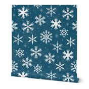 Snowflakes on Teal Blue Chalkboard | Winter Christmas Snowing Textured