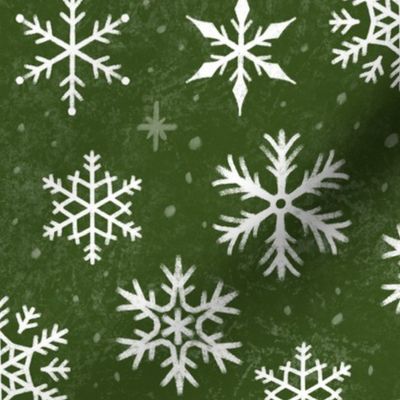 Snowflakes on Green Chalkboard | Winter Christmas Snowing Textured