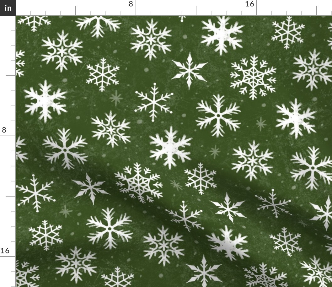 Snowflakes on Green Chalkboard | Winter Christmas Snowing Textured