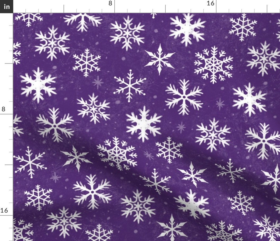 Snowflakes on Purple Chalkboard | Winter Christmas Snowing Textured