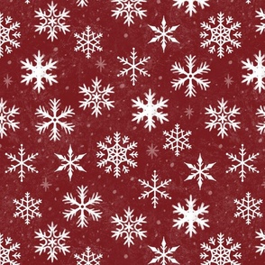 Snowflakes on Red Chalkboard | Winter Christmas Snowing Textured
