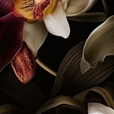 Black Background Elegant Ivory Orchids ATL_2195