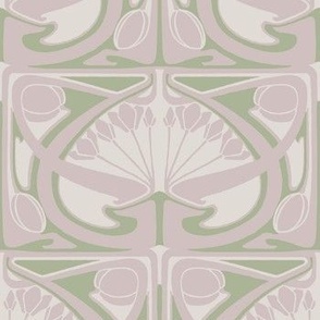 1902 Vintage Art Nouveau Floral Scalloped Tiles by Von Petitjean