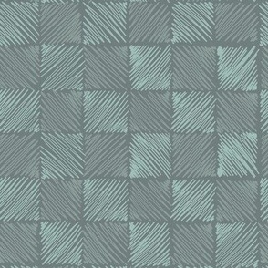 (Medium) Scruffy scribbled squares “Scribbled chessboard” in dusty greens and grey.