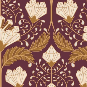 whimsigothic crystal floral-moody-burgundy, gold and white- large scale
