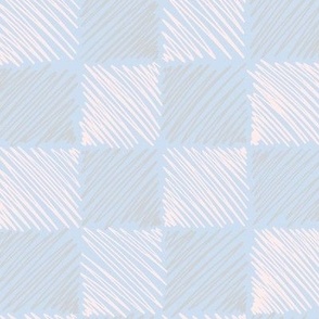 (Large) Hand drawn scribbled pattern  “Scribbled chessboard” in light grey, light blue and off white.