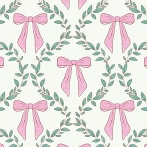 Vintage Bows Trellis Pink and Green