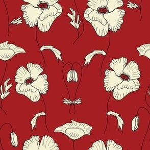 M. Cream Poppies on Crimson Background