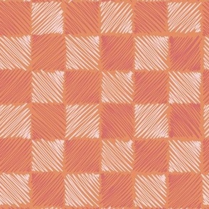 (Medium) Rustic scribbled squares “Scribbled chessboard” in orange, blood orange and pinky cream,