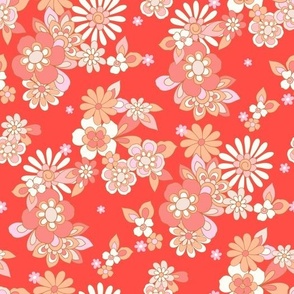 Sweet Hearts Retro Floral in  Red by Jac Slade
