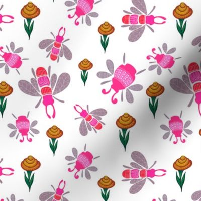Hot pink floral insect design