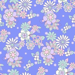 Sweet Hearts Retro Floral in Blue by Jac Slade
