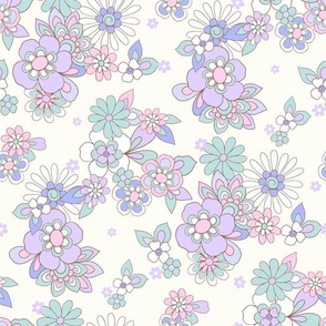 Sweet Hearts Retro Floral in Mint Lavenderby Jac Slade