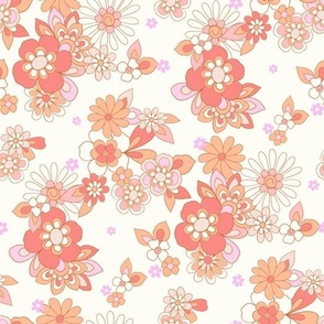 Sweet Hearts Retro Floral in Neutral Red by Jac Slade