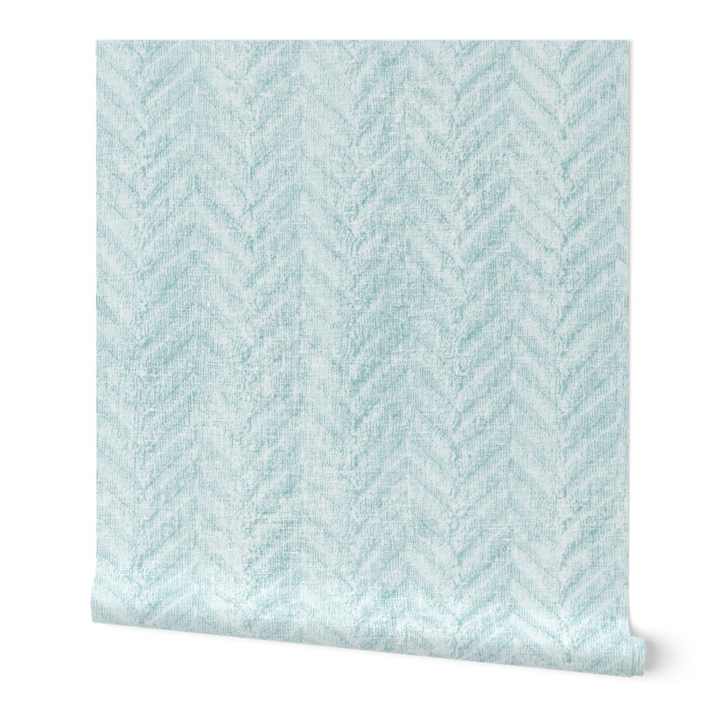 L Textured Soft pastel aqua blue abstract chevron herringbone for modern classic wallpaper